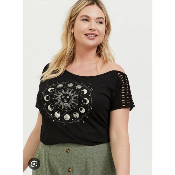 Torrid Black Moon & Sun Slub Jersey Cutout Off Shoulder Tee Plus Size 3X - Picture 1 of 5